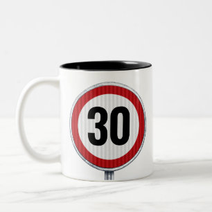 CUSTOM AGE road sign Two-Tone Coffee Mug