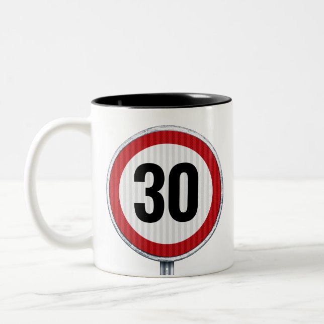 CUSTOM AGE road sign Two-Tone Coffee Mug (Left)