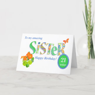 Custom Age Sister's Birthday with Butterfly Card