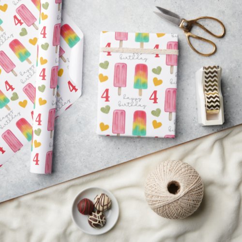 Custom age Summer Ice Cream Popsicles Wrapping Paper