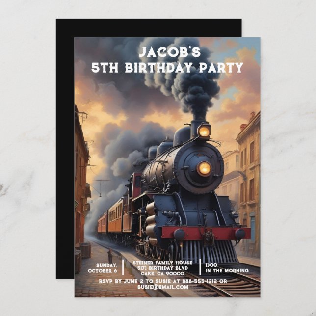 Custom Age Train Birthday Party Invitations (Front/Back)