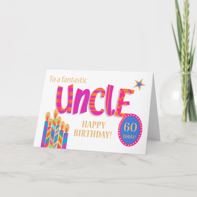 Custom Age Uncle's Birthday Candles and Star Card (Front)