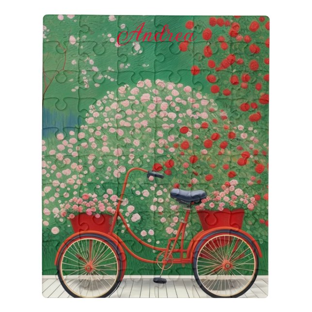Custom AI Art Roses And Bicycle Acrylic Puzzle (Puzzle Vertical)