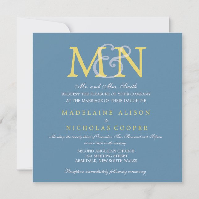 Custom air force blue modern wedding invite (Front)