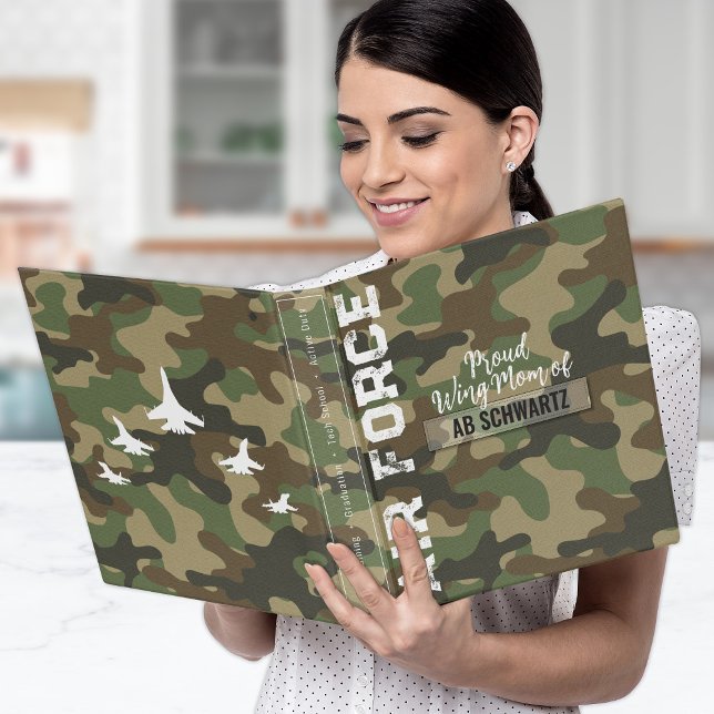 Custom Air Force Mom Military Camouflage Planner 3 Ring Binder (Air Force ABU Army ACU camouflage basic training BMT organization binder, proud wing mom, soldier)