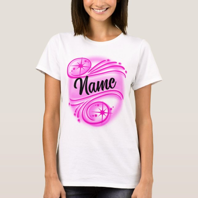 Custom Airbrushed Personalized Name Pink T-Shirt (Front)
