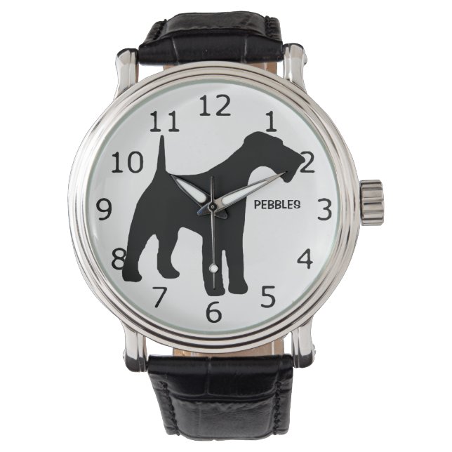 CUSTOM Airedale Terrier Dog Silhouette Watch (Front)