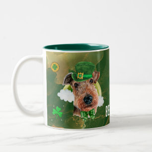 Custom Airedale Terrier Gold St. Patricks Day Two-Tone Coffee Mug