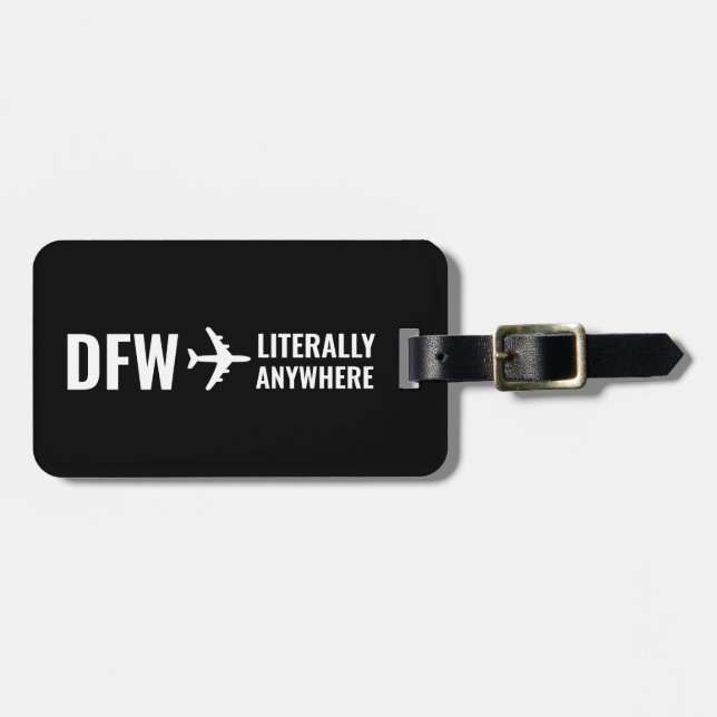 Custom Airport Code Funny Black Luggage Tag (Front Horizontal)