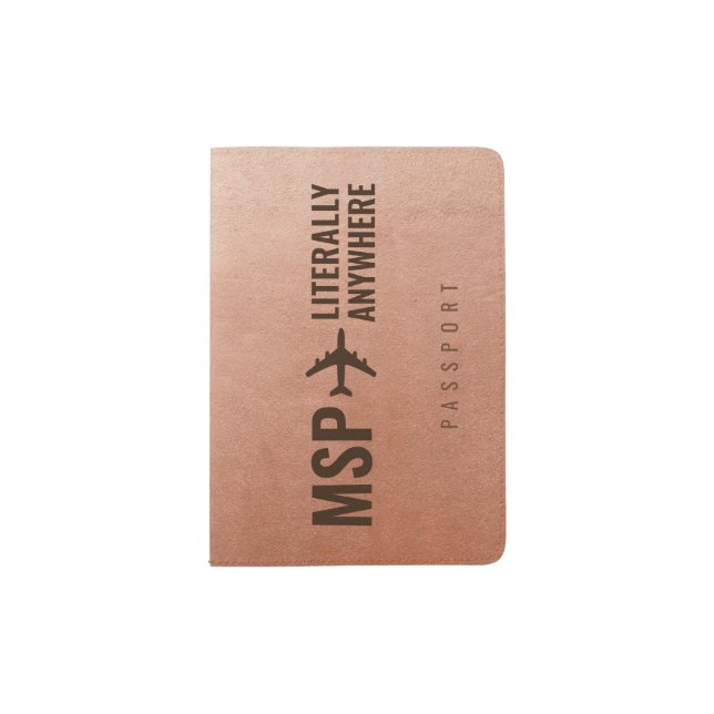 Custom Airport Code Funny Travel Lover Copper Passport Holder (Front)