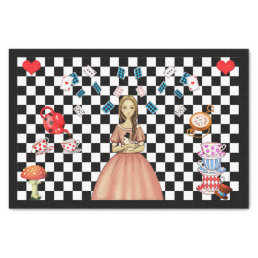 Custom Alice in Wonderland Tea Party Black Checked Tissue Paper