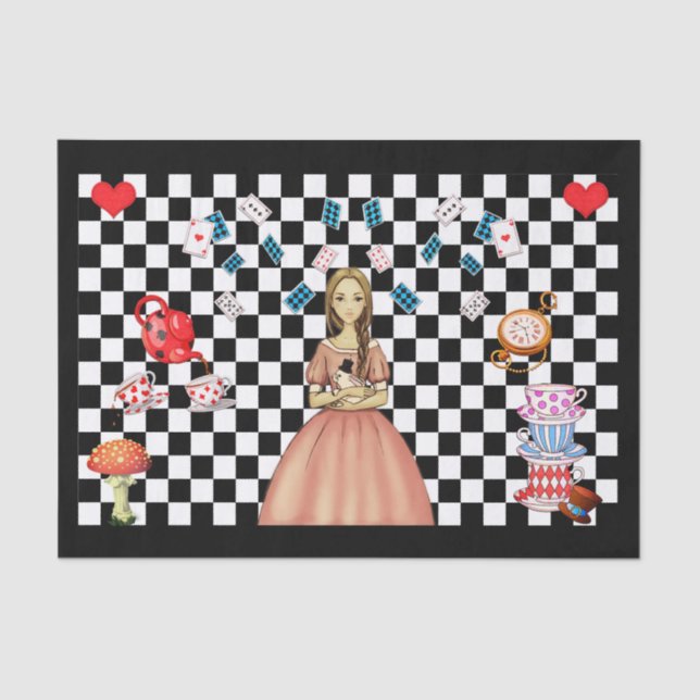 Custom Alice in Wonderland Tea Party Black Checked Tissue Paper (Front)