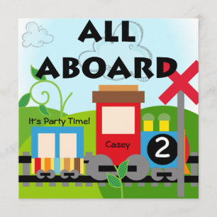Custom All Aboard Train Party Invitations