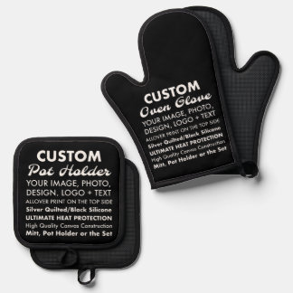 Custom All Black Oven Glove & Pot Holder Set