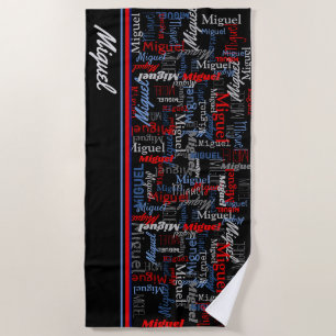 Custom all over graphic name gray black blue red beach towel