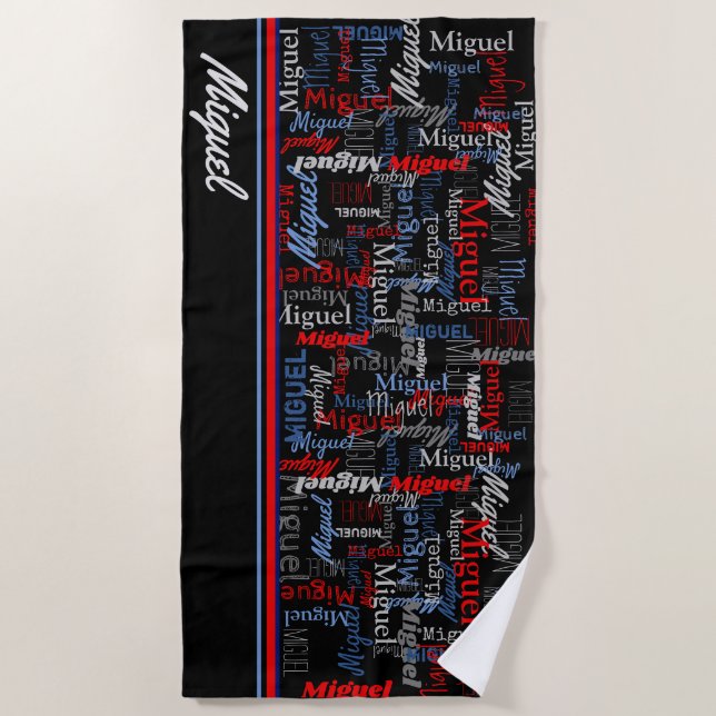 Custom all over graphic name gray black blue red beach towel (Front)
