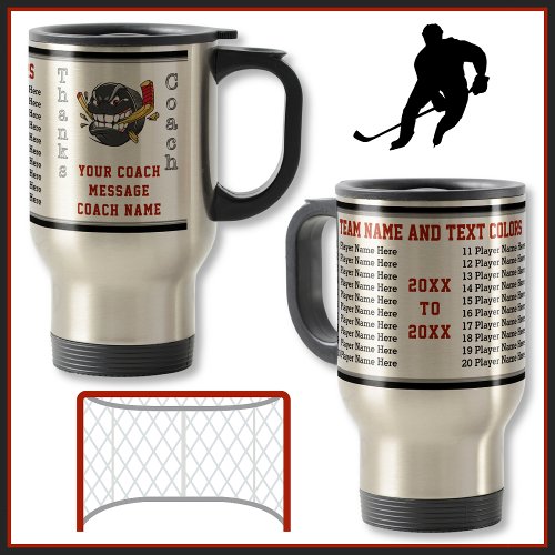 Custom All Players Names Gifts for Hockey Coaches Travel Mug