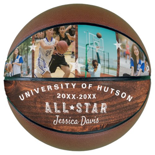 Custom All_Star Player Collage Photos Woodgrain Basketball
