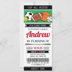 Custom All Star Sports Ticket Birthday Invitation