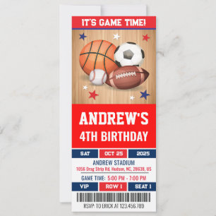 Custom All Star Sports Ticket Birthday Invitation