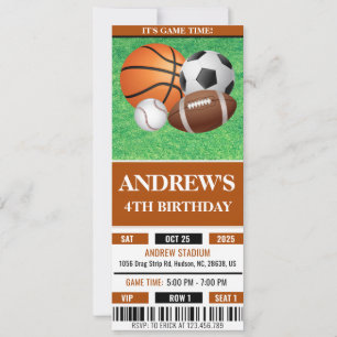 Custom All Star Sports Ticket Birthday Invitation