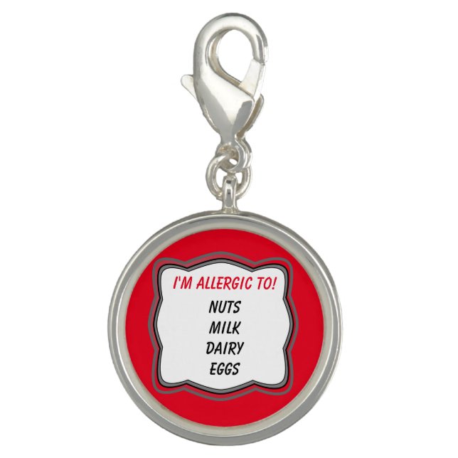 Custom Allergy Alert Bracelet Charm (Front)