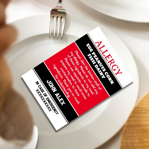 Custom Allergy Alert Chef Card