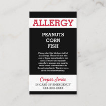 Custom Allergy Alert Restaurant Emergency Kids Calling Card