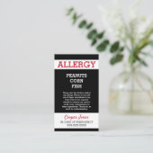 Custom Allergy Alert Restaurant Emergency Kids Calling Card (Standing Front)