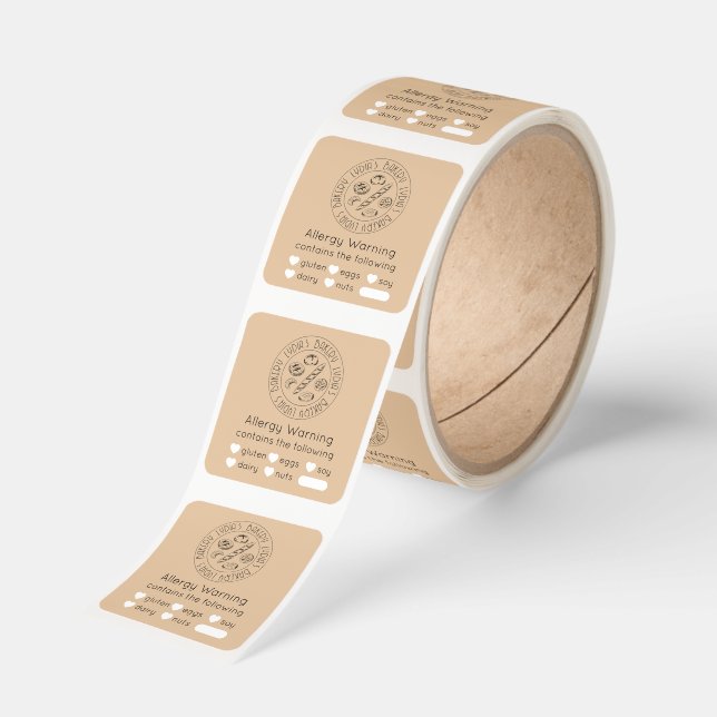 Custom Allergy Warning Bakery Kraft Roll of  Square Sticker (Roll)