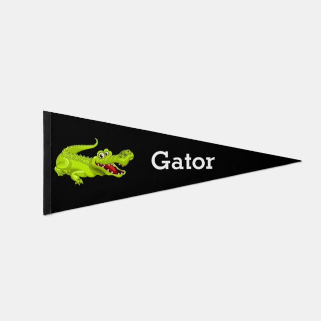 Custom Alligator and Text on Black Pennant Flag (Front)