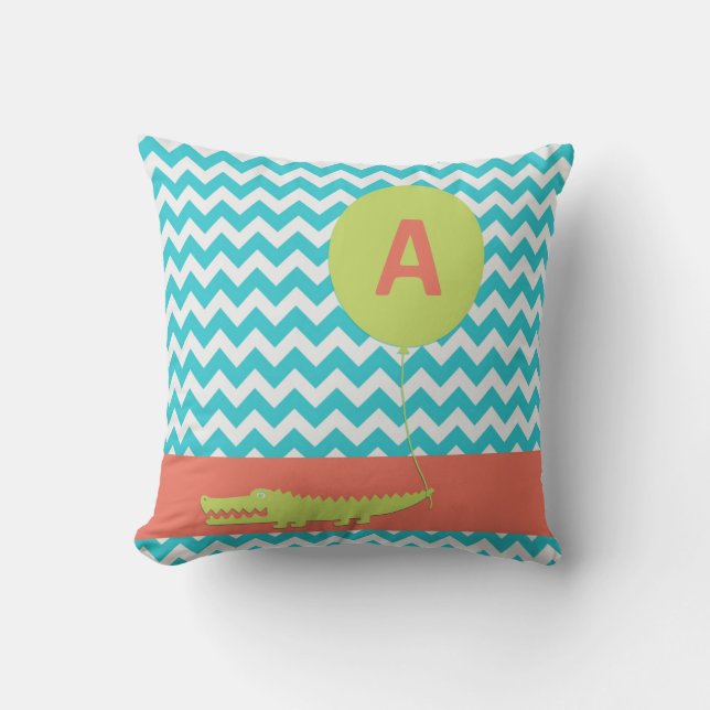 Custom Alligator Balloon Chevron Throw Pillow (Front)