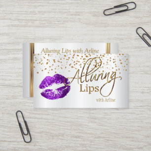 Custom -Alluring Lips Gold Confetti & Purple Lips Business Card