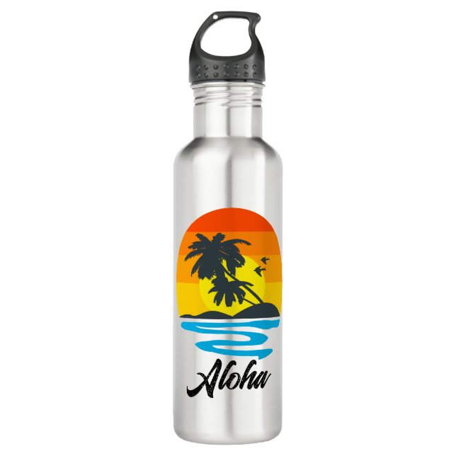 Custom Aloha Tropical Hawaiian  Stainless Steel Water Bottle (Front)