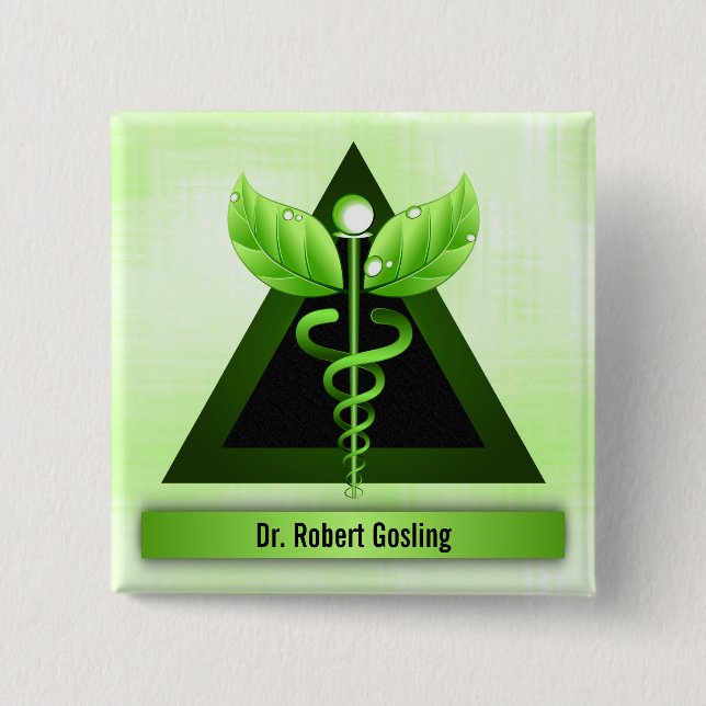 Custom Alternative Medicine Green Caduceus Pinback Button (Front)