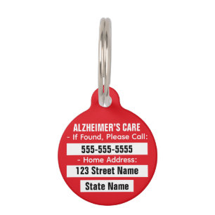 Custom Alzheimer's Medical Alert Personal Info Pet ID Tag