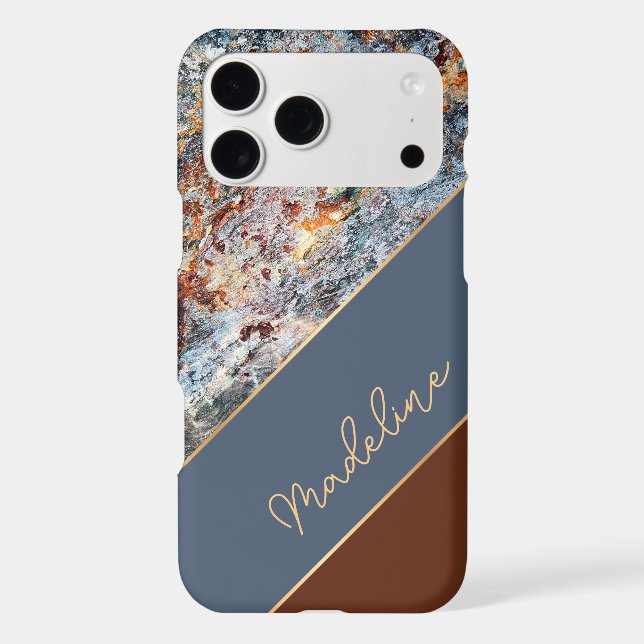 Custom Amber Brown Dark Blue Chic Marble Pattern Iphone Case (Back)