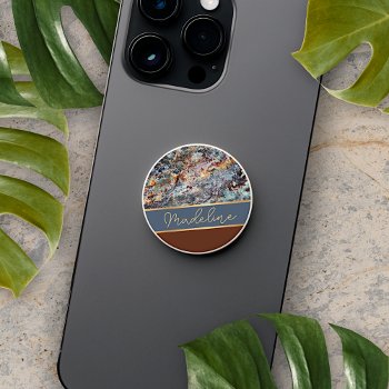 Custom Amber Brown Dark Blue Chic Marble Pattern Popsocket by All_In_Cute_Fun at Zazzle