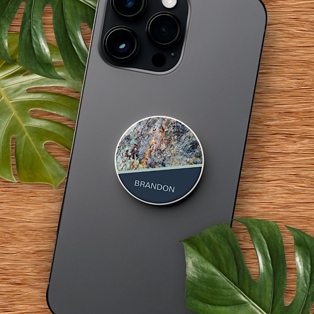 Custom Amber Rust Brown Dark Blue Marble Pattern PopSocket (Creator Uploaded)