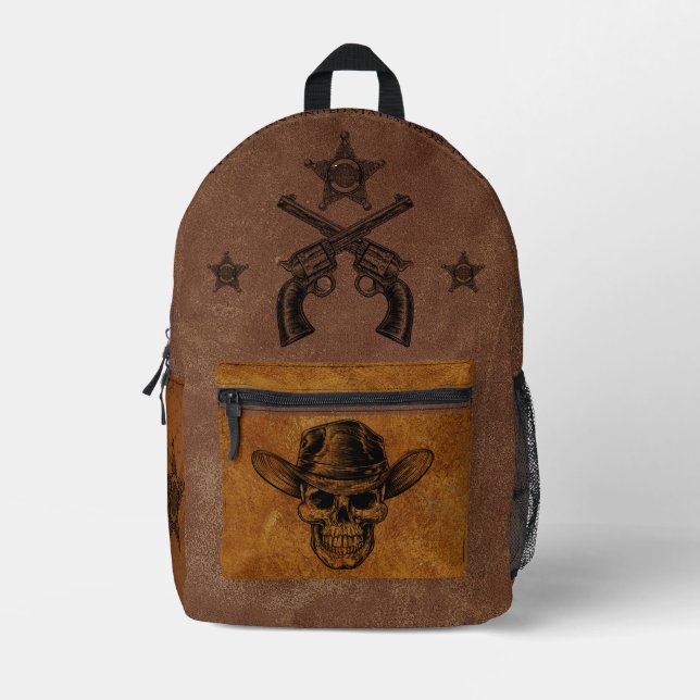 Custom Amercan Cowboy Western USA 1898 Skull Printed Backpack (Front)