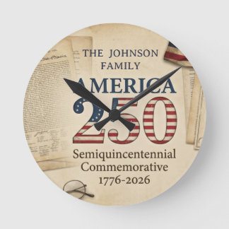 Custom America 250 Semiquincentennial 1776–2026  Round Clock