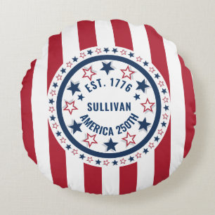 Custom America 250 Vintage Patriotic Flag Round Pillow