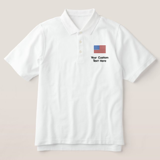 Custom American Flag Embroidered Golf Shirt (Design Front)