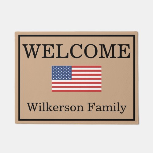 Custom American Flag Family Name Door Mat