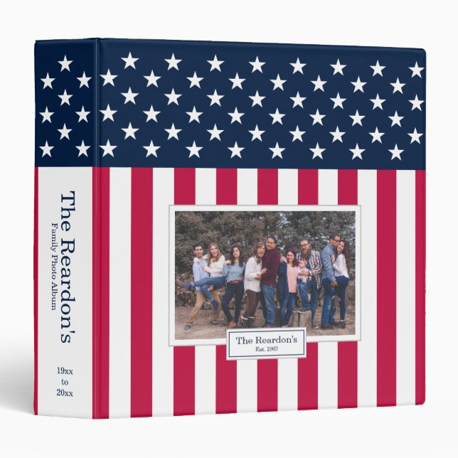Custom American Flag Family Photo Album 3 Ring Binder (Front/Spine)