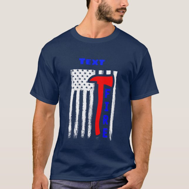 Custom American Flag Fire Department Name T-Shirt (Front)