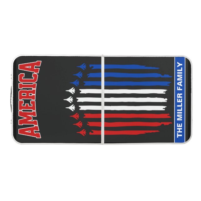 Custom - American Flag Jets Red White Blue Beer Pong Table (Top)