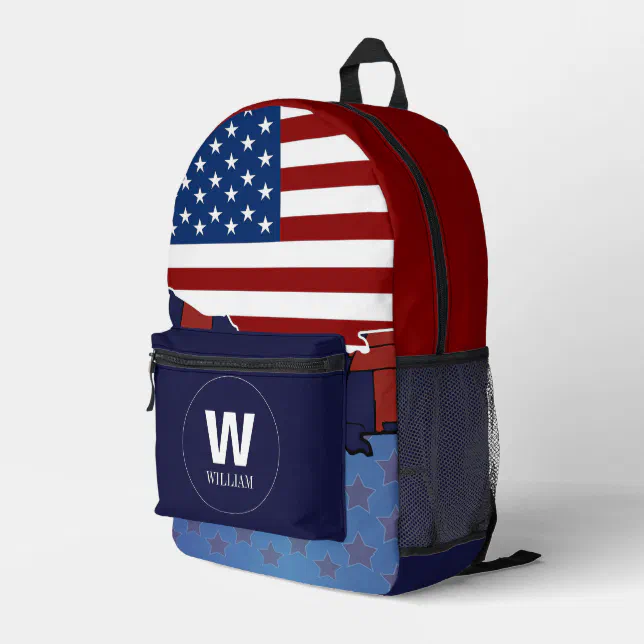Custom American Flag Monogram Name Backpack | Zazzle