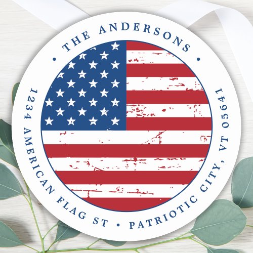 Custom American Flag Patriotic Return Address Classic Round Sticker