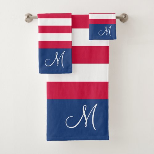 Custom American Flag Red White and Blue Monogram Bath Towel Set